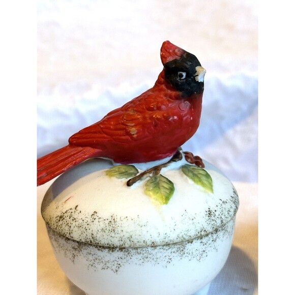 Cardinal red bird figure and poinsettia jewelry box bowls small cute knick knack - Picture 2 of 16